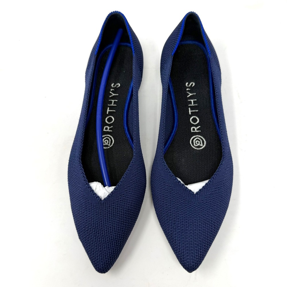 Rothys The Point Cobalt Solid Navy Blue Knit Pointed Toe Flats 002-127 Womens 6 - Picture 3 of 11